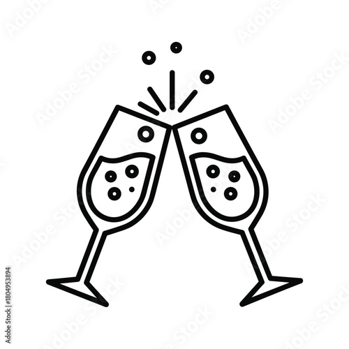 Champagne glasses clinking toast icon for celebration and party