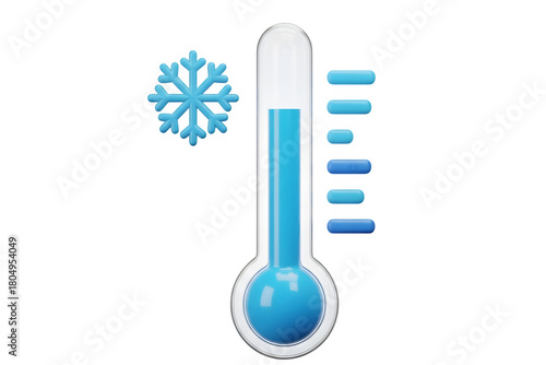 Thermometer and snowflake symbol showing cold temperature and low heat level isolated on transparent background