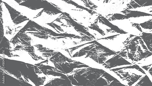  The plastic surface is wrinkly and tattered making abstract pattern. plastic transparent cellophane bag on white background. 