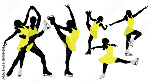 Graceful ice skaters in action, a captivating performance of precision and artistry, perfect for showcasing athletic skill and artistic expression with passion