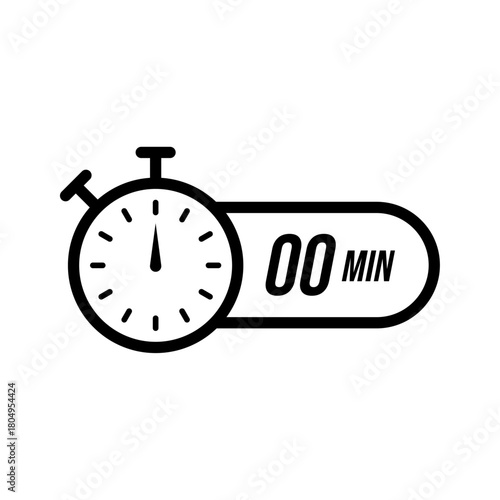 Minimal stopwatch icon showing zero minutes, featuring a clean circular dial and bold time label for tracking start points, measuring intervals, and marking timing stages in schedules.