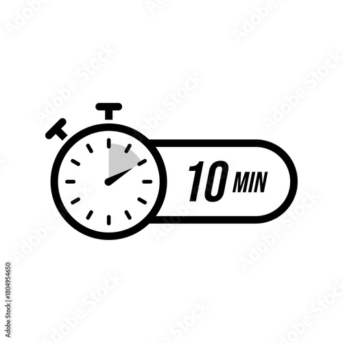 Minimal stopwatch icon showing ten minutes, featuring a clear dial and bold time label used for short countdowns, quick tasks, productivity tracking, workouts, scheduling, and timed activity reminders