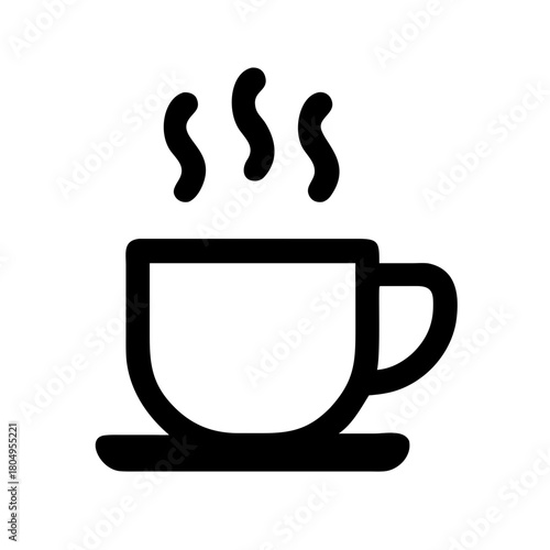 Outline of a steaming coffee cup on a saucer isolated on