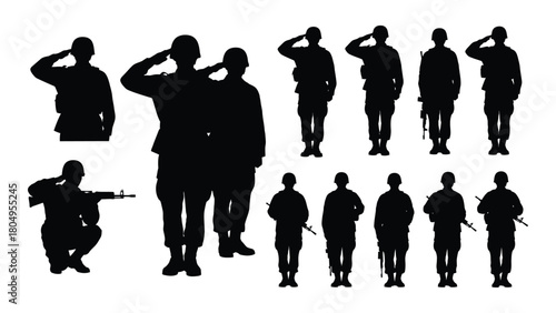 Soldier silhouettes isolated on white background, Vector