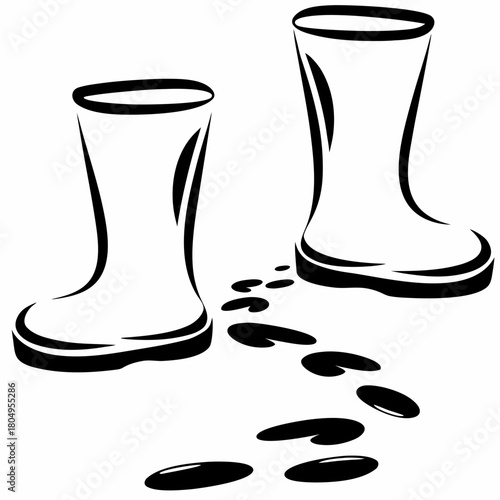 Pair of rain boots with footprints isolated on