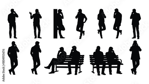 People on phone calls silhouettes isolated on white background, Vector