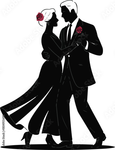 Silhouette Couple in Tango Dance Embracing Elegance and Passion of Ballroom Dancing Dramatic Artistic and Stylish Vector Design