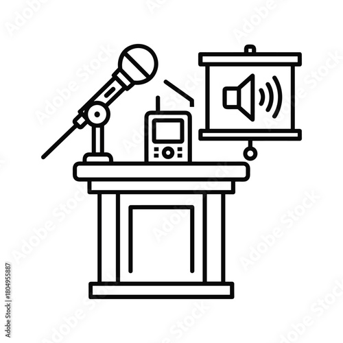 Public speaking and presentation outline icon concept on white