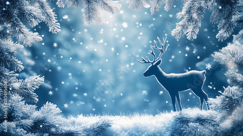 Christmas reindeer silhouette in a snowy forest background enchanting winter wonderland scene