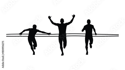 Sprinters crossing the finish line silhouette isolated on white background, Vector