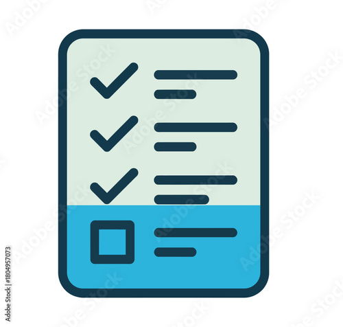 A checklist illustration with three completed tasks and an incomplete item is ready for review.