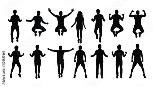 Jumping people silhouettes collection isolated on white background, Vector