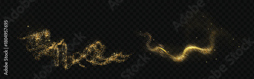 Blizzard storm air stream with golden smoke wave and isolated swirl.