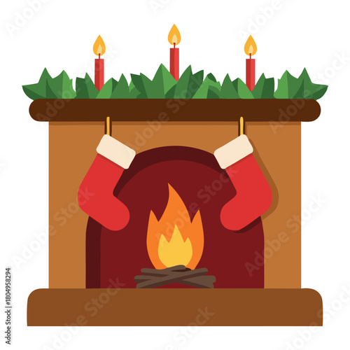 vector, chimenea, navidad, santa, navida, bujía, fuego, llama, ilustración, vector, celebraciones, icono, alumbrado, decoraciones, símbolo, vacaciones, designio, cera, ardiente, acomodador, lámpara