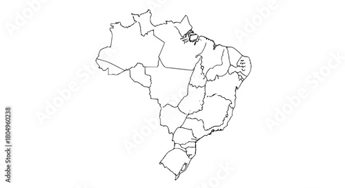 Vector map of Brazil divided into all its states, with simple educational outlines and labels removed, school-style map, isolated