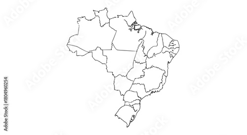Vector map of Brazil divided into all its states, with simple educational outlines and labels removed, school-style map, isolated