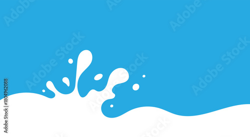 Milk Splash Wave Vector Background Template. Yogurt Stain Shape with Drips Graphic Border Frame. Pouring Cream Flow Flat Illustrations with Drops and Splashes on Blue Background