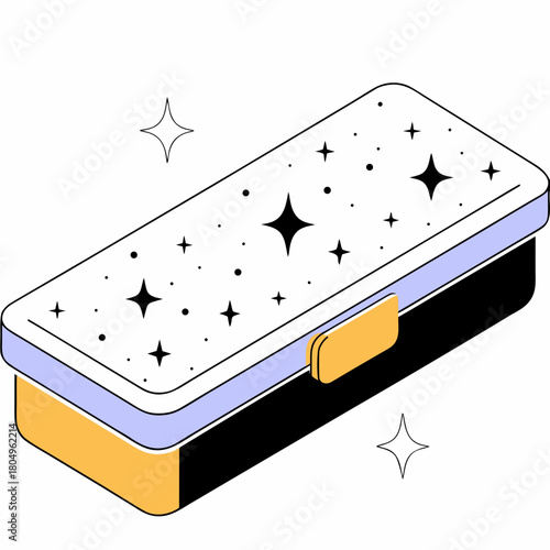 Isometric pencil case with clasp isolated on