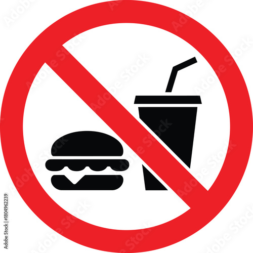 No fast food sign with burger and soda, eating and drinking prohibited