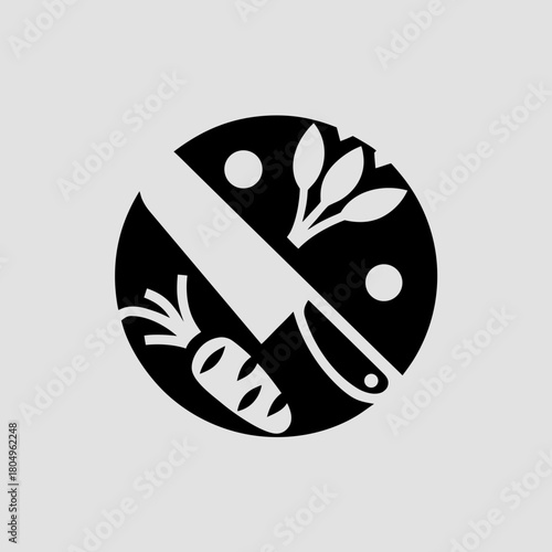 Knife and vegetables in a circle for culinary and food preparation concept