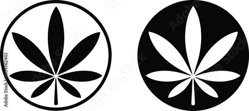 Cannabis marijuana leaf icons set, black and white minimal vector