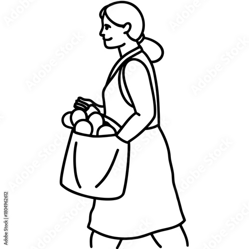Woman carrying a shopping bag full of oranges isolated on