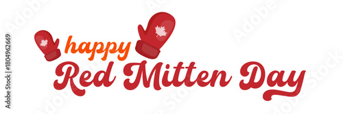 Happy red mitten day wide banner with warm red mittens isolated on white background. Celebrate national Red mittens day 21 November Canadian holiday greeting card