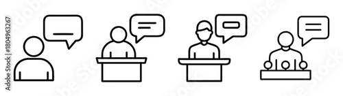 Public speaking event with speakers at podiums delivering speeches and engaging in discussions and debate