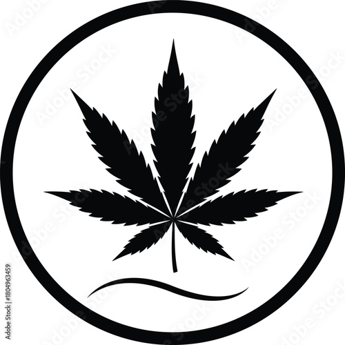 Marijuana leaf symbol in a circular frame, simple flat design