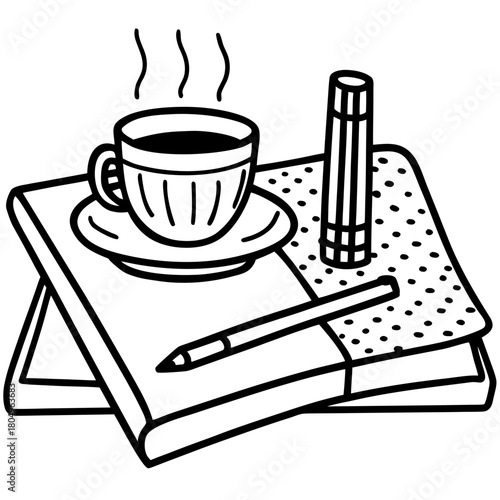 Cup of coffee, pen, and notebook isolated on