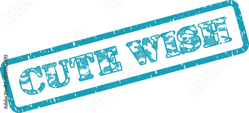 Distressed teal rectangular stamp impression displaying the words Cute Wish with an aged appearance