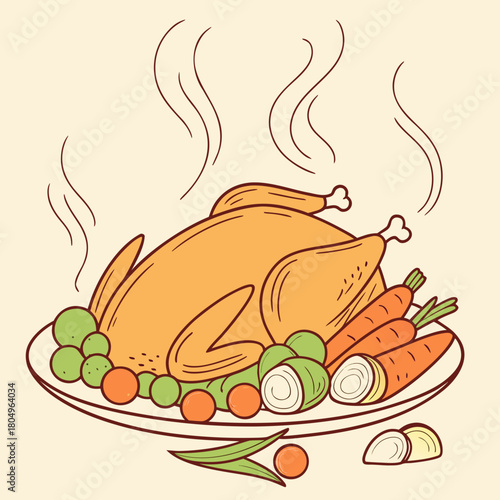 Roasted turkey with vegetables on a plate isolated on