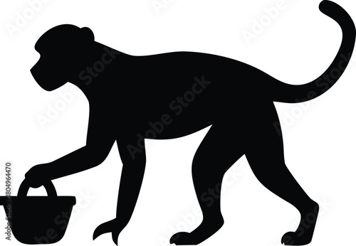 Monkey silhouette holding a basket animal black