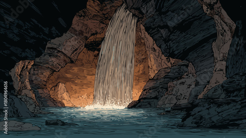 Waterfall in the cave