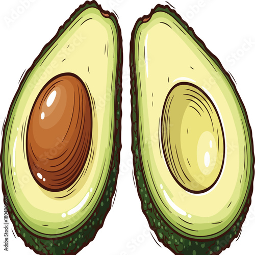 two halves of avocado fruit