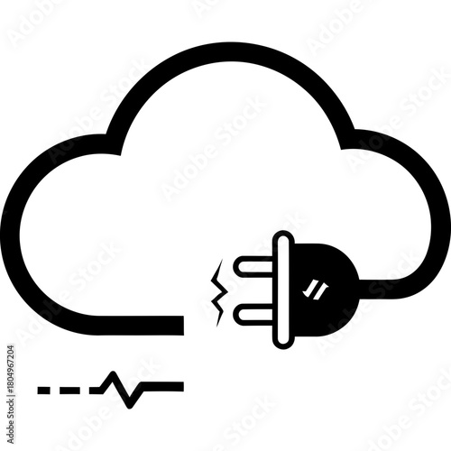 Cloud outage with electrical spark shows data loss and connectivity problems digitally