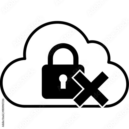 Cloud security breach with padlock and cross symbol showing danger and vulnerability