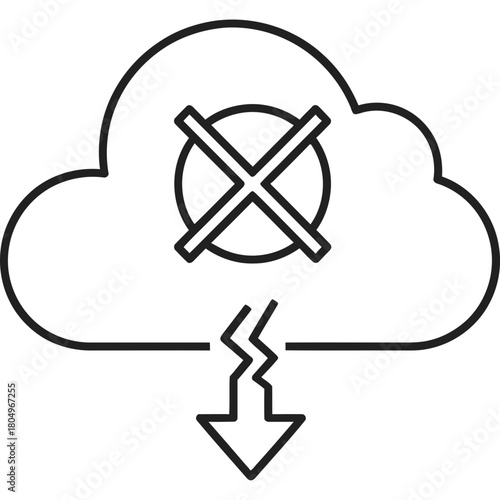 Cloud storage error icon for website design shows connection problems and data loss