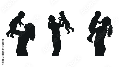Mother and baby silhouettes collection isolated on white background, Vector
