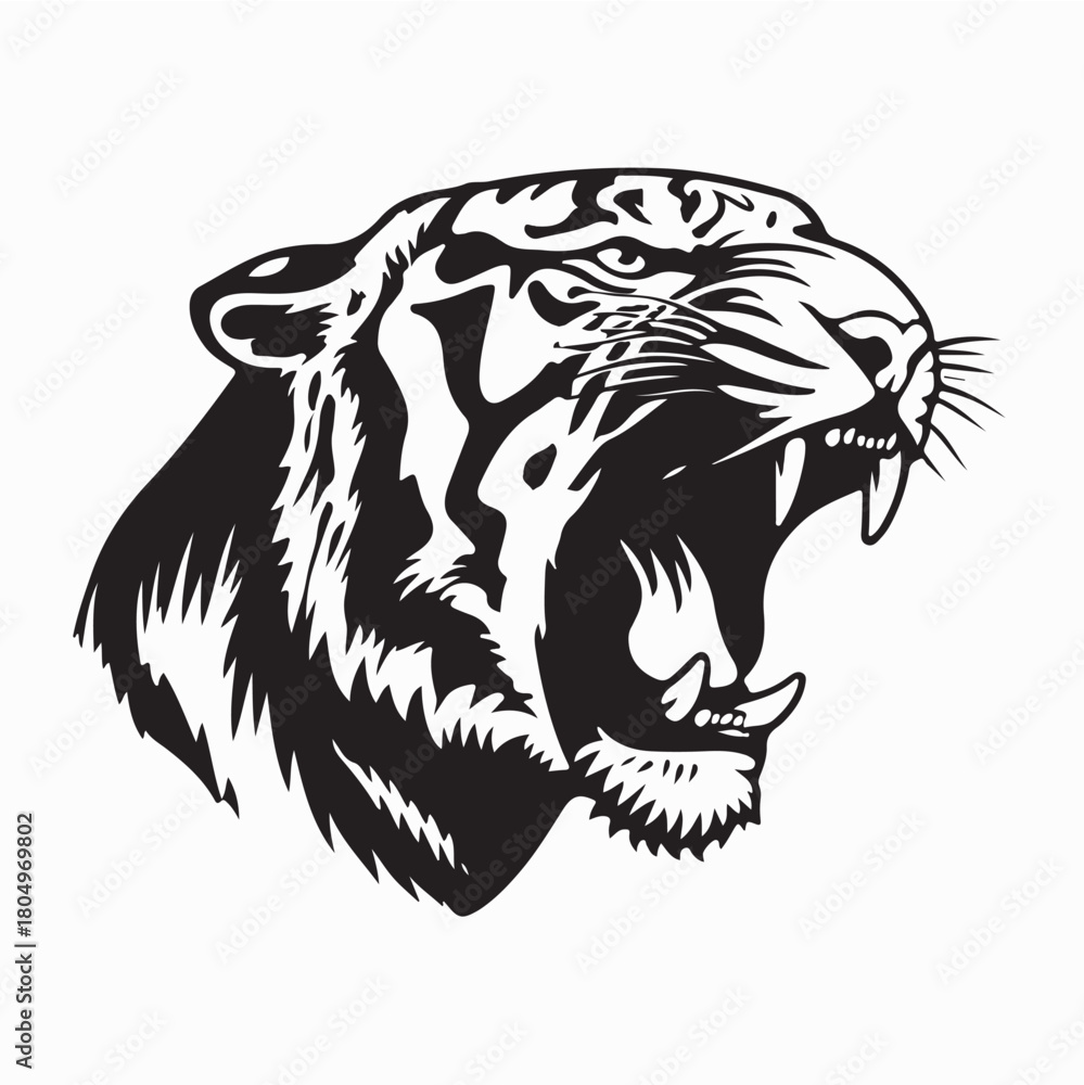 Obraz premium Roaring Tiger Head with Intense Expression Vector on white Background
