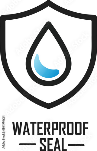 Black Waterproof Seal Symbol with Drop Inside the Shield