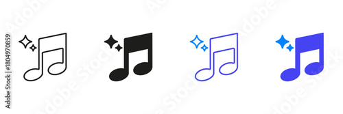 Musical Note With Sparkles Line And Solid Icon Set. Melody, Sound, And Music Appreciation Outline And Silhouette Symbol Collection. Audio And Entertainment Theme. Isolated Vector Illustration