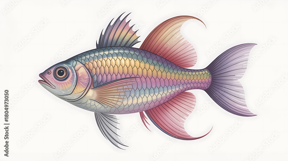 Fototapeta premium Vintage inspired iridescent tropical fish illustration artwork