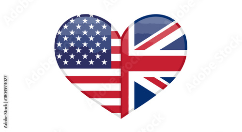 Show your love for the UK and USA with this heart shaped flag design, perfect for international events, political themes, or patriotic holidays and celebrations