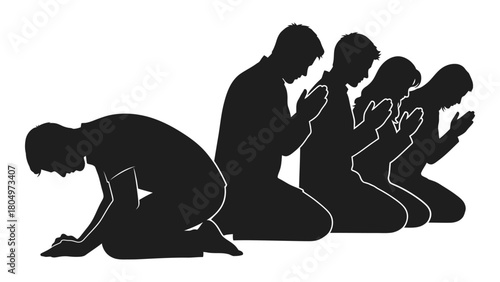 People praying or worshipping silhouettes isolated on white background, Vector