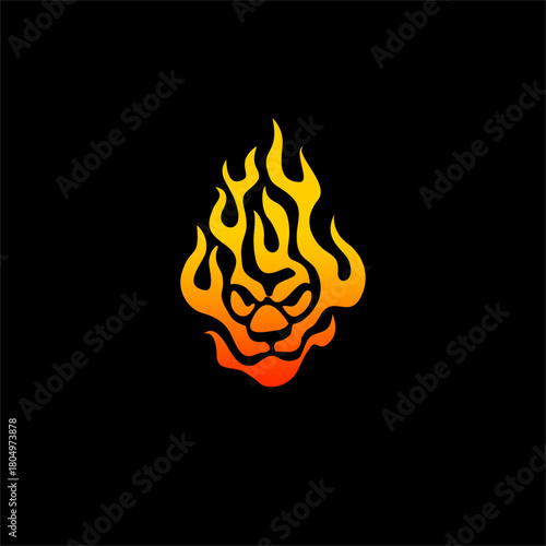 Lion with Fire Hair Logo, Lea...