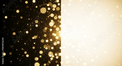 Dynamic golden bokeh background texture featuring a sharp vertical contrast line between light and dark fields
