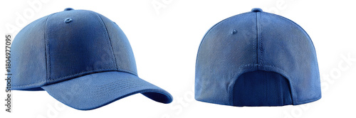 Two views of a blue baseball cap