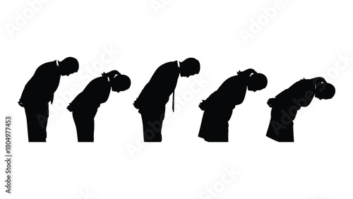 Silhouettes of people bowing isolated on white background, Vector