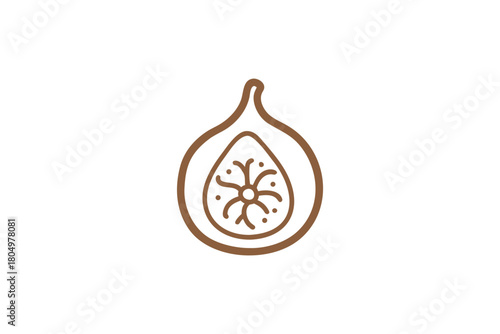 Minimalist Brown Fig Outline Icon with Detailed Interior Seeds and Organic Shape Design on a Clean White Background